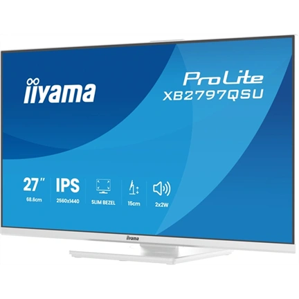 Iiyama ProLite XB2797QSU-W1 monitor - 27", QHD, IPS, 75Hz, USB hub, állítható magasság, pivot, fehér