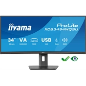 Iiyama ProLite XCB3494WQSU-B1 monitor 34" UWQHD hajlított 1500R VA 120Hz, USB-C hub, 2x5W