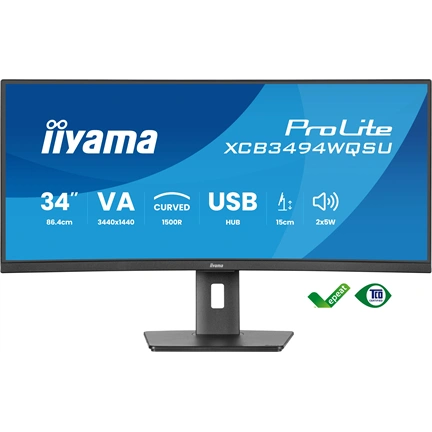 Iiyama ProLite XCB3494WQSU-B1 monitor 34" UWQHD hajlított 1500R VA 120Hz, USB-C hub, 2x5W