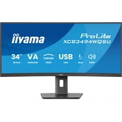 Iiyama ProLite XCB3494WQSU-B1 monitor 34" UWQHD hajlított 1500R VA 120Hz, USB-C hub, 2x5W