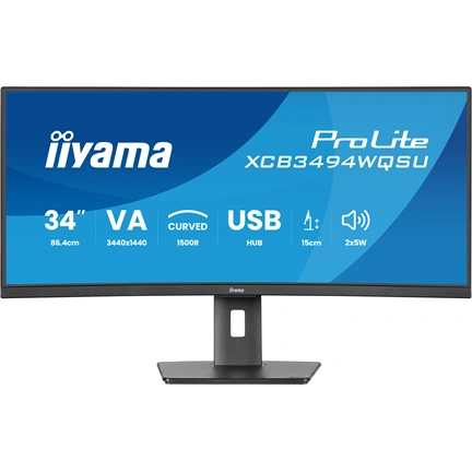 Iiyama ProLite XCB3494WQSU-B1 monitor 34" UWQHD hajlított 1500R VA 120Hz, USB-C hub, 2x5W