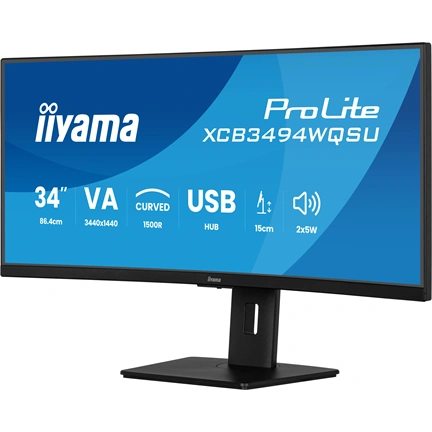 Iiyama ProLite XCB3494WQSU-B1 monitor 34" UWQHD hajlított 1500R VA 120Hz, USB-C hub, 2x5W