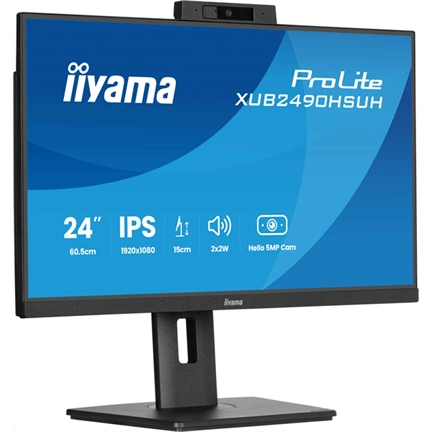 Iiyama ProLite XUB2490HSUH-B2 monitor - 23,8" FHD IPS, Windows Hello webkamera, állítható magasság, pivot