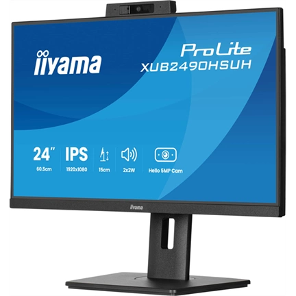 Iiyama ProLite XUB2490HSUH-B2 monitor - 23,8" FHD IPS, Windows Hello webkamera, állítható magasság, pivot