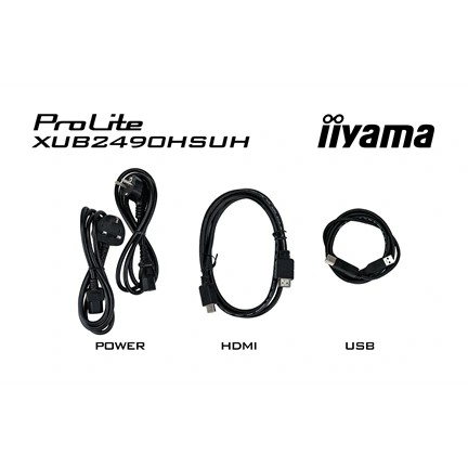 Iiyama ProLite XUB2490HSUH-B2 monitor - 23,8" FHD IPS, Windows Hello webkamera, állítható magasság, pivot