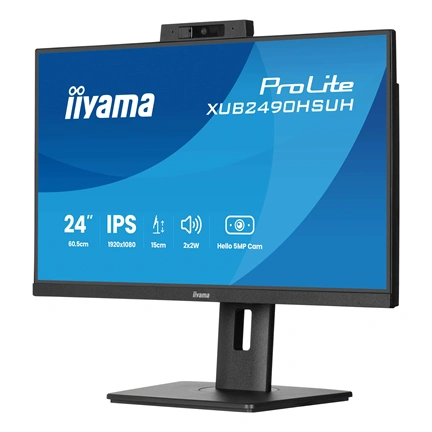 Iiyama ProLite XUB2490HSUH-B2 monitor - 23,8" FHD IPS, Windows Hello webkamera, állítható magasság, pivot