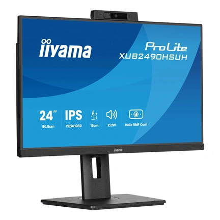 Iiyama ProLite XUB2490HSUH-B2 monitor - 23,8" FHD IPS, Windows Hello webkamera, állítható magasság, pivot