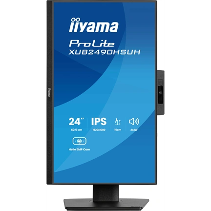 Iiyama ProLite XUB2490HSUH-B2 monitor - 23,8" FHD IPS, Windows Hello webkamera, állítható magasság, pivot