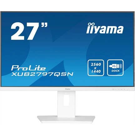 Iiyama ProLite XUB2797QSN-W2 monitor - 27" QHD IPS 100Hz, USB-C dokkoló, LAN, állítható magasság, pivot, fehér