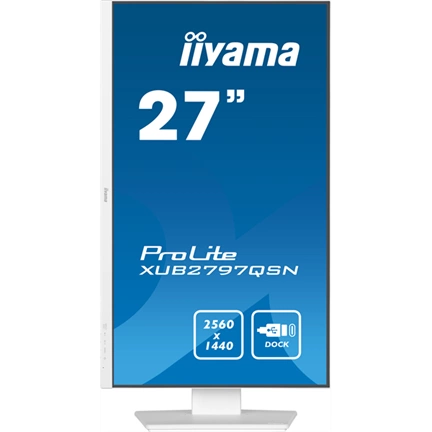 Iiyama ProLite XUB2797QSN-W2 monitor - 27" QHD IPS 100Hz, USB-C dokkoló, LAN, állítható magasság, pivot, fehér