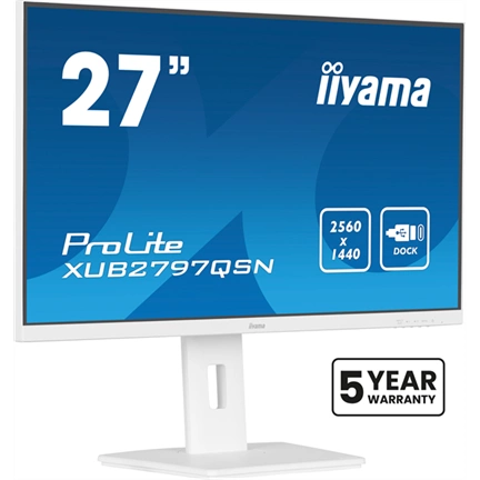 Iiyama ProLite XUB2797QSN-W2 monitor - 27" QHD IPS 100Hz, USB-C dokkoló, LAN, állítható magasság, pivot, fehér