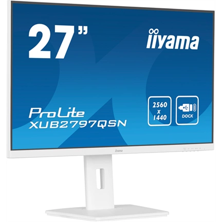 Iiyama ProLite XUB2797QSN-W2 monitor - 27" QHD IPS 100Hz, USB-C dokkoló, LAN, állítható magasság, pivot, fehér