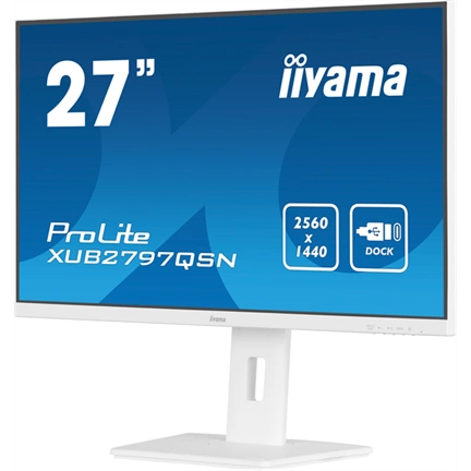 Iiyama ProLite XUB2797QSN-W2 monitor - 27" QHD IPS 100Hz, USB-C dokkoló, LAN, állítható magasság, pivot, fehér