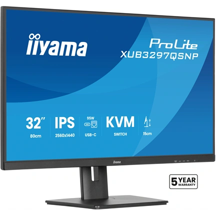 Iiyama ProLite XUB3297QSNP-B1 monitor - 32" QHD IPS 100Hz, USB-C dokkoló, KVM, állítható magasság, pivot