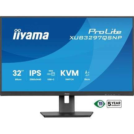 Iiyama ProLite XUB3297QSNP-B1 monitor - 32" QHD IPS 100Hz, USB-C dokkoló, KVM, állítható magasság, pivot