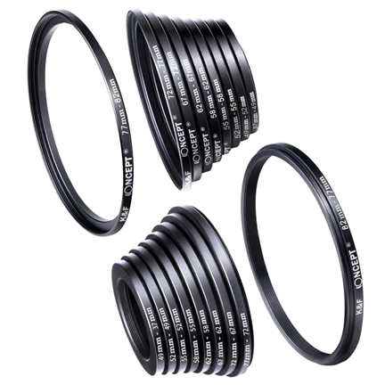K&F Concept 18 db-os menetátalakító gyűrű szett (Step-Up és Down) 37-82mm