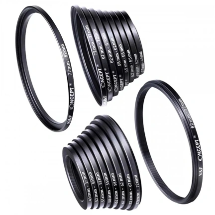 K&F Concept 18 db-os menetátalakító gyűrű szett (Step-Up és Down) 37-82mm