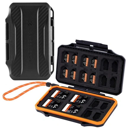K&F Concept 36 rekeszes memóriakártya tartó doboz, víz, por, esésálló, 24db microSD + 12db SD kártya