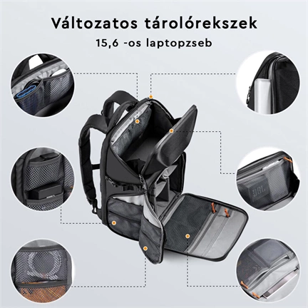 K&F Concept Alpha Backpack 20L, fotós hátizsák, vízálló, fekete