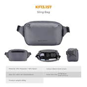 K&F Concept Alpha Sling 10L, fotós oldaltáska, sötét szürke