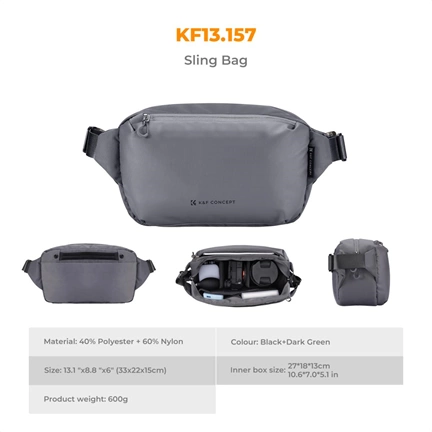 K&F Concept Alpha Sling 10L, fotós oldaltáska, sötét szürke