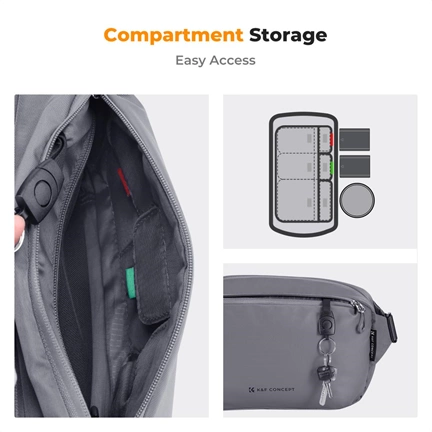 K&F Concept Alpha Sling 10L, fotós oldaltáska, sötét szürke