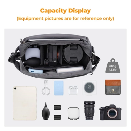 K&F Concept Alpha Sling 10L, fotós oldaltáska, sötét szürke