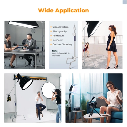 K&F Concept C-Stand állvány, 149cm-330cm, 20kg teherbírás, rozsdamentes acél