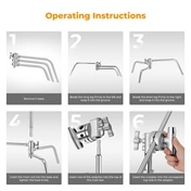 K&F Concept C-Stand állvány, 149cm-330cm, 20kg teherbírás, rozsdamentes acél