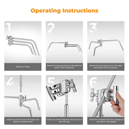 K&F Concept C-Stand állvány, 149cm-330cm, 20kg teherbírás, rozsdamentes acél