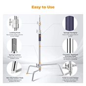 K&F Concept C-Stand állvány, 149cm-330cm, 20kg teherbírás, rozsdamentes acél