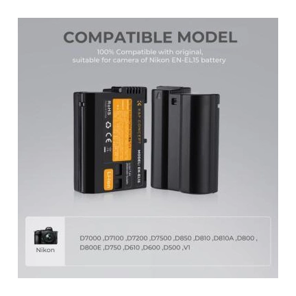 K&F Concept EN-EL15 akkumulátor, 2100mAh