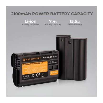 K&F Concept EN-EL15 akkumulátor, 2100mAh