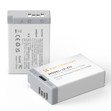 K&F Concept LP-E17 akkumulátor 1040mAh, USB-C csatlakozóval, 2db