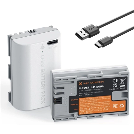 K&F Concept LP-E6NH akkumulátor, 2db, 2250mAh, USB-C csatlakozóval