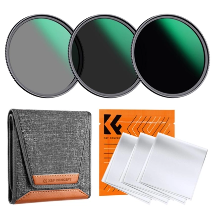 K&F Concept Professzionális ND szűrő szett 55mm (ND8+ND64+ND1000) + szűrőtartó tok + 3db törlőkendő
