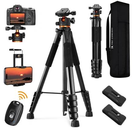 K&F Concept S255A3+BH-36 állvány, 190cm magasság, 8kg teherbírás, telefon, tablet, bluetooth adapter