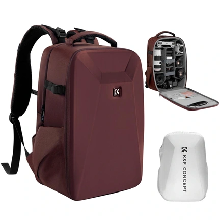 K&F Concept hardshell professzionális kamera hátizsák, 22L, 15.6 laptop zseb, bordó