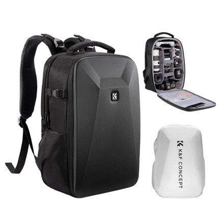 K&F Concept hardshell professzionális kamera hátizsák, 22L, 15.6 laptop zseb, fekete