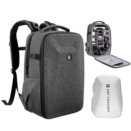 K&F Concept hardshell professzionális kamera hátizsák, 22L, 15.6 laptop zseb, szürke