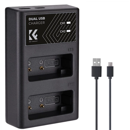 K&F Concept hordozható dupla LC-E17 akkumulátor töltő, USB-C, 2db LP-E17 akkumulátorhoz