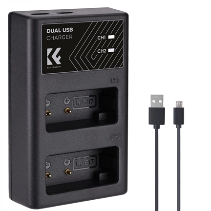 K&F Concept hordozható dupla LC-E17 akkumulátor töltő, USB-C, 2db LP-E17 akkumulátorhoz