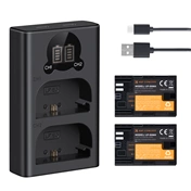 K&F Concept hordozható dupla USB-C akkumulátor LC-E6 töltő + 2db LP-E6NH akkumulátor 2250mAh