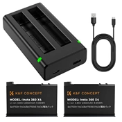 K&F Concept hordozható dupla USB-C akkumulátor töltő + 2db Insta 360 X4 akkumulátor 2350mAh K&F Concept hordozható dupla USB-C akkumulátor töltő + 2db Insta 360 X4 akkumulátor 2350mAh