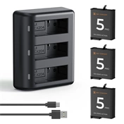 K&F Concept hordozható tripla USB-C akkumulátor töltő +3db DJI Osmo Action 5 Pro/4/3 akku 2100mAh