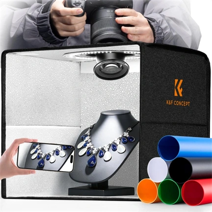 K&F Concept mini photo studio light box, fénysátor, 30cm, 120LED, 3000-5600K, 6db különböző háttér