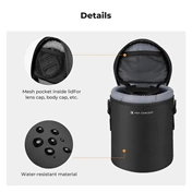 K&F Concept objektív védő tok, M méret, 8x14cm, vállpánt, csepp és porálló zipzár, ráadás pumpa