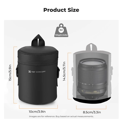 K&F Concept objektív védő tok, M méret, 8x14cm, vállpánt, csepp és porálló zipzár, ráadás pumpa