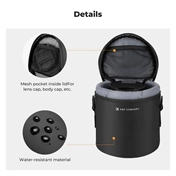 K&F Concept objektív védő tok, S méret, 7x11cm, vállpánt, csepp és porálló zipzár, ráadás pumpa