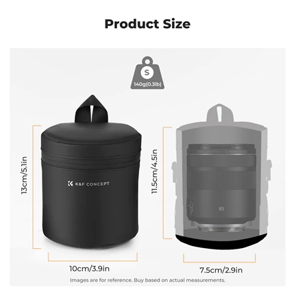 K&F Concept objektív védő tok, S méret, 7x11cm, vállpánt, csepp és porálló zipzár, ráadás pumpa